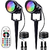 SUNVIE 12W RGB Low Voltage Color Changing Landscape Lights Remote Control Waterproof LED Landscape Lighting for Yard Garden Pathway Holiday Christmas Decorations Outdoor Indoor, 2 Pack with Connector