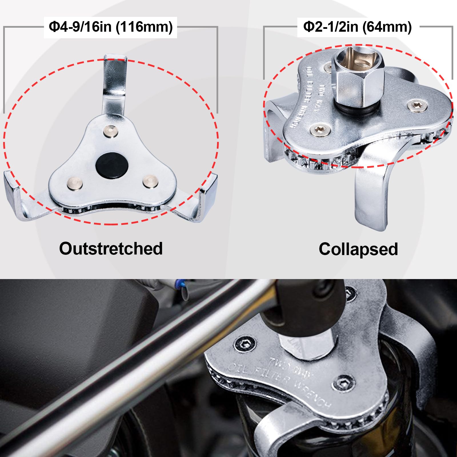 Toolwiz Ölfilterschlüssel & Ölfilterzange (2er-set) Universale Ölfilter Schlüssel Ölwechselwerkzeuge zum Ölfilter werkzeug 64mm bis 116mm Filtern an PKW Kfz Auto Motorrad u.v.a. 7