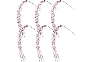 KUNJOCY Glitter Christmas Picks Sprays Set of 6 Artificial Glitter Berry Stems Decorative Twigs Glittered Berry Picks for Xmas Tree Filler Branches Wreaths Garlands Craft Supplies Home Decor (6, Pink)