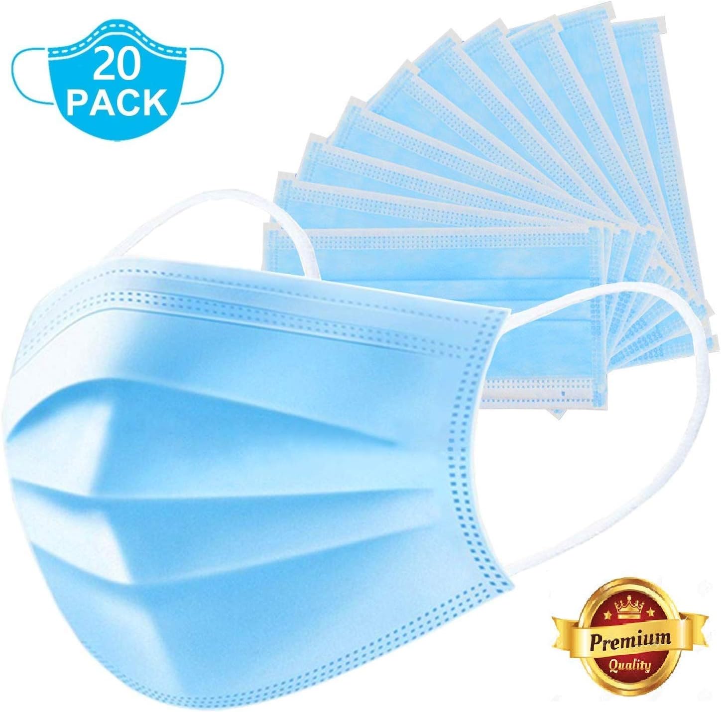 LuzuLiyo® 3 ply face mask Anti-Pollution Disposable Surgical Medical Salon Earloop Face Mouth Masks (Pack of 20)