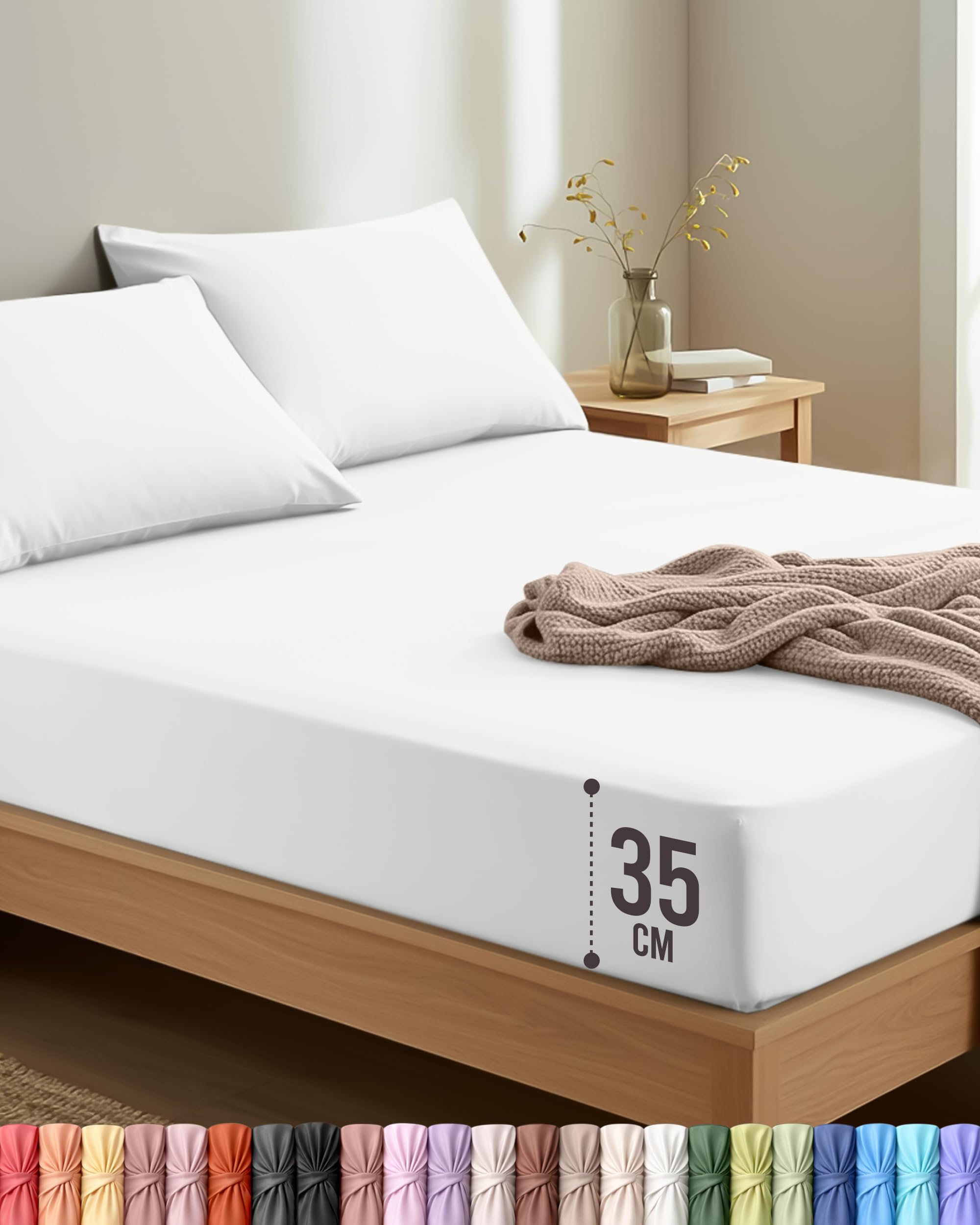 Utopia Bedding Double Fitted Sheet with 2 Pillow Cases (50x75cm), White - Deep Pocket (35 cm) - Bed Sheets Set - OEKO-TEX Certified - Soft Brushed Microfibre