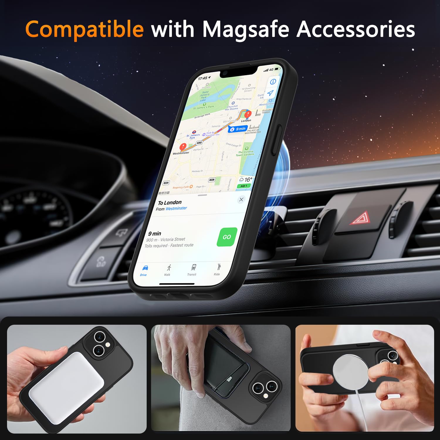 LATVIN for iPhone 14 Case & iPhone 13 Case, Magnetic Phone Cover with 1 Screen Protector, Compatible with MagSafe, Military Grade Protection, Translucent Matte Frosted Back, Black