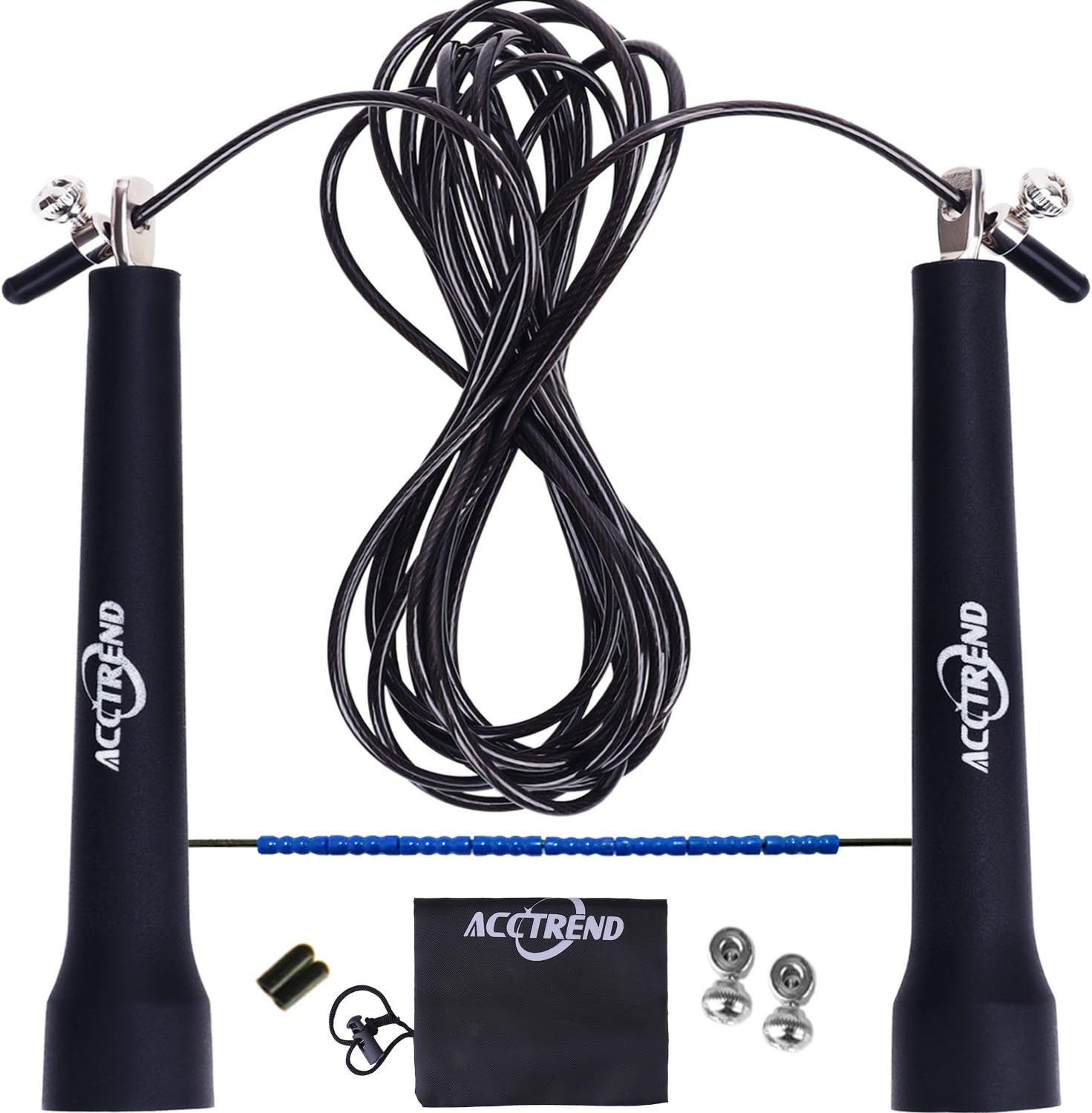 ACCTREND Jump Rope Kit - Adjustable Steel Cable Skipping Rope with PU Coating, Wearable Tube & Lightweight Handles – Speed Jumprope for Fitness, Skip Training, Crossfit, Boxing Exercises, MMA Workout