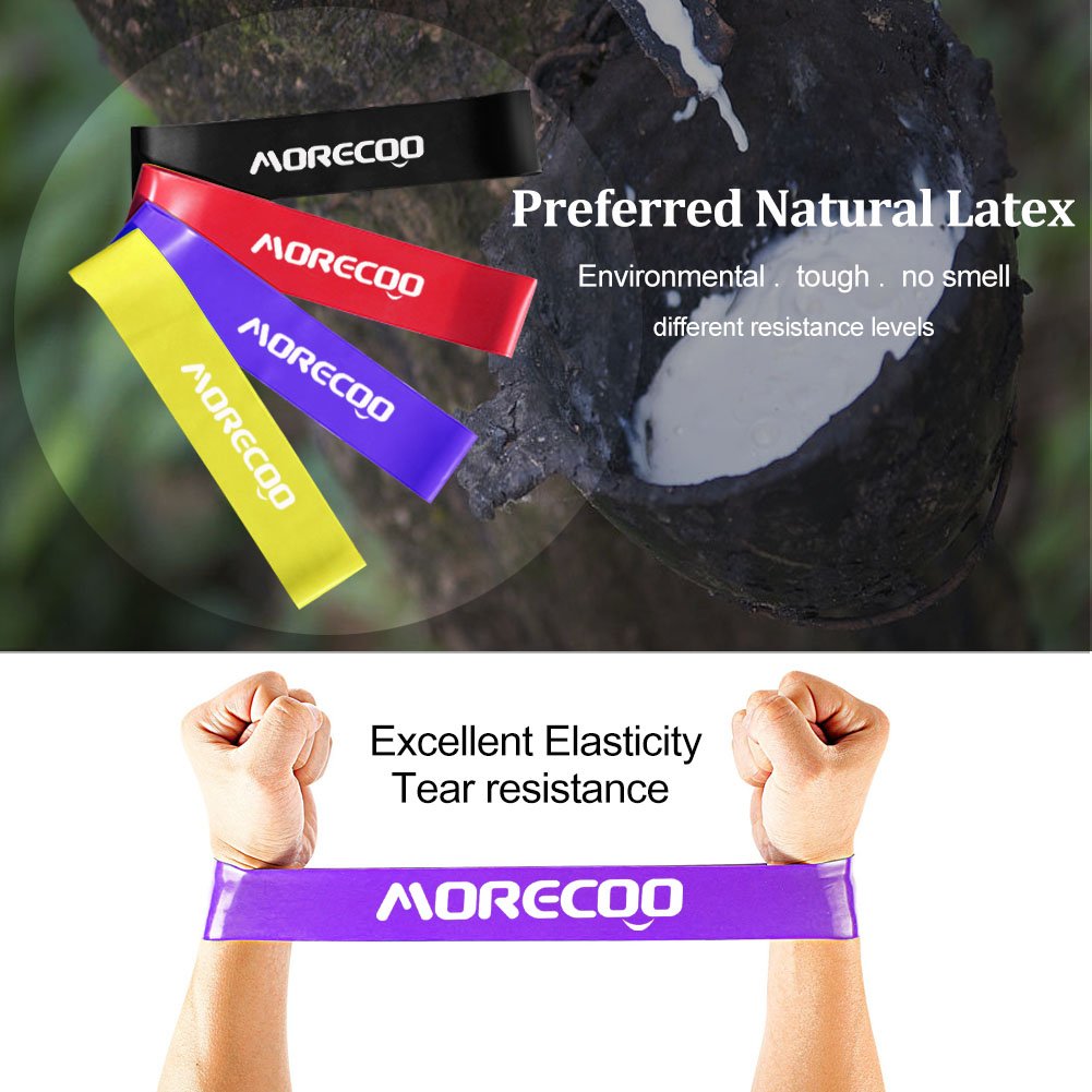 Kit Bandes en Boucle Exercice Yoga et Musculation, MORECOO Latex Naturel Pur Bandes Elastiques pour Musculation, Yoga, Rééducation, Tractions Perte de poids et d\'Autres Sports pour Homme et Femme [4Lots]