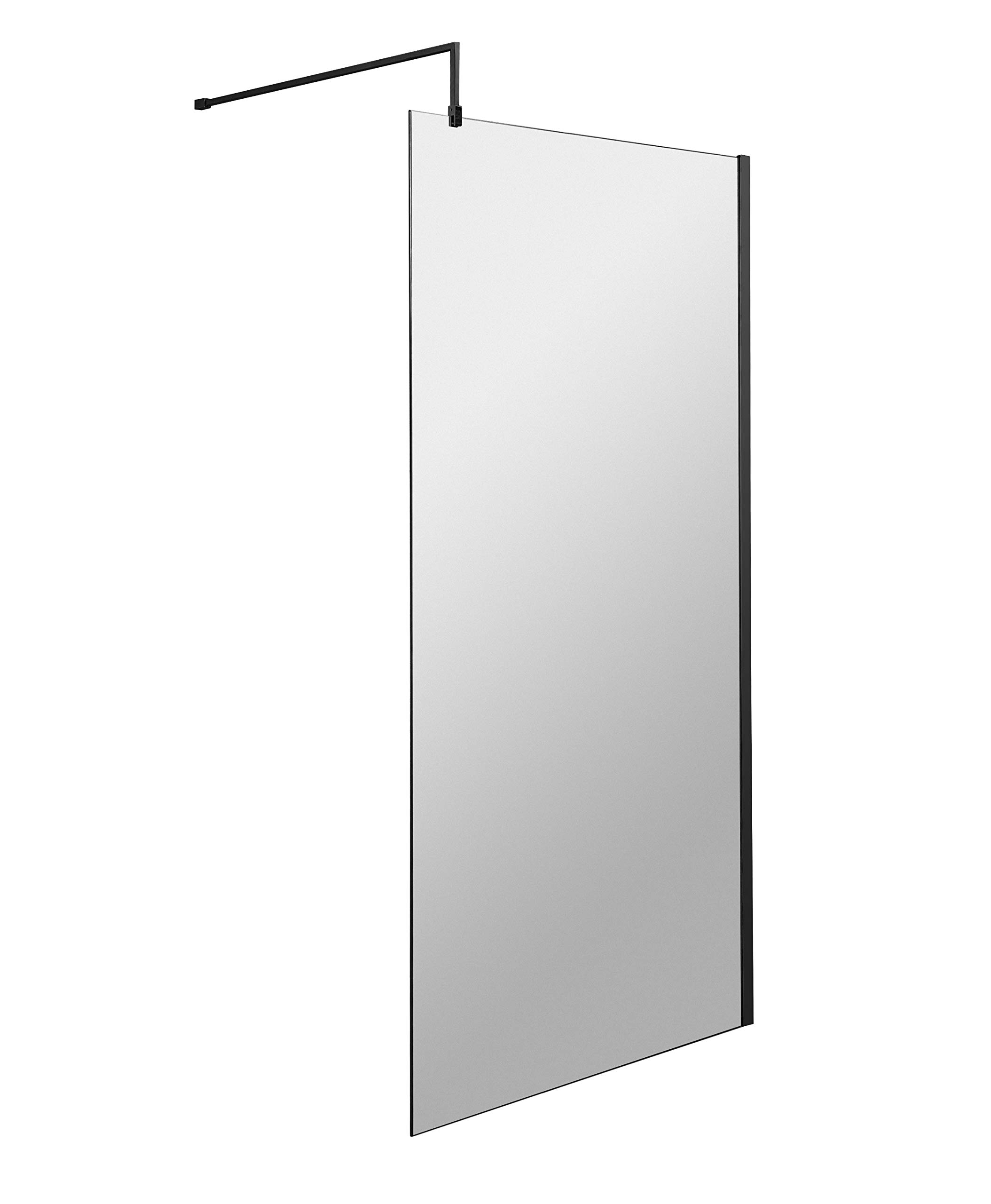 nuie WRSCBP090 Wetroom | Modern Bathroom 8mm Toughened Safety Glass Wetroom Screen with Support Bar, 900mm, Matt Black