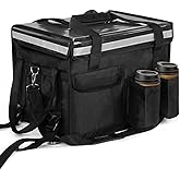 Insulated Bags for Food Delivery with Cup Holder 17.3" x 13.5" x 12.5", Support Frame & Hard Bottom Plate, Waterproof Commercial Insulated Food Delivery Bag Drink Carriers for Doordash w/Divider