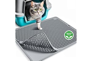 PUPMATE Cat Litter Mat | Litter Box Trapping Mat for Kitty | Waterproof & Anti-Tracking | Easy to Clean | Honeycomb Small Pads | Food Grade Silicone Catcher Mat | For Indoor Floor | Grey 20 * 15 In