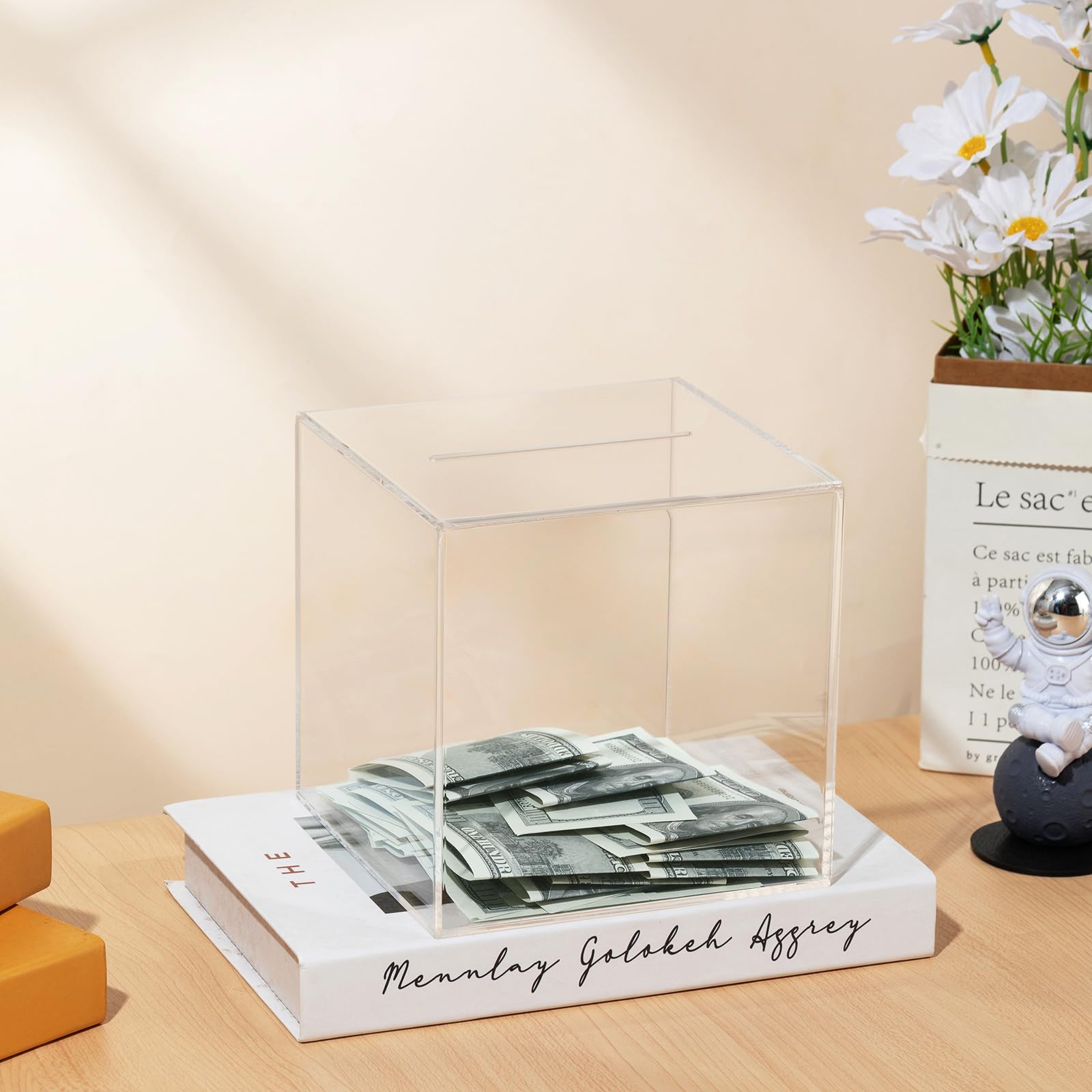 DMTINTA Clear Piggy Bank for Adults and Kids - Transparent, Must Break to Open, Acrylic Unopenable Bank to Help Budget and Save - 4.7 * 4.7 * 4.7