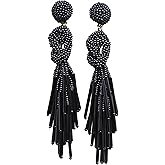 Handmade Beaded Solid Color Post Statement Earrings for Women All Season 4 inch Long