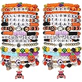 KUAUTD 32pcs Halloween Bracelets Set Preppy Clay Stretch Charm Beads Stackable Bracelet Surfer Ghost Pumpkin Skull Spider Boo for Women Accessories Party Jewelry