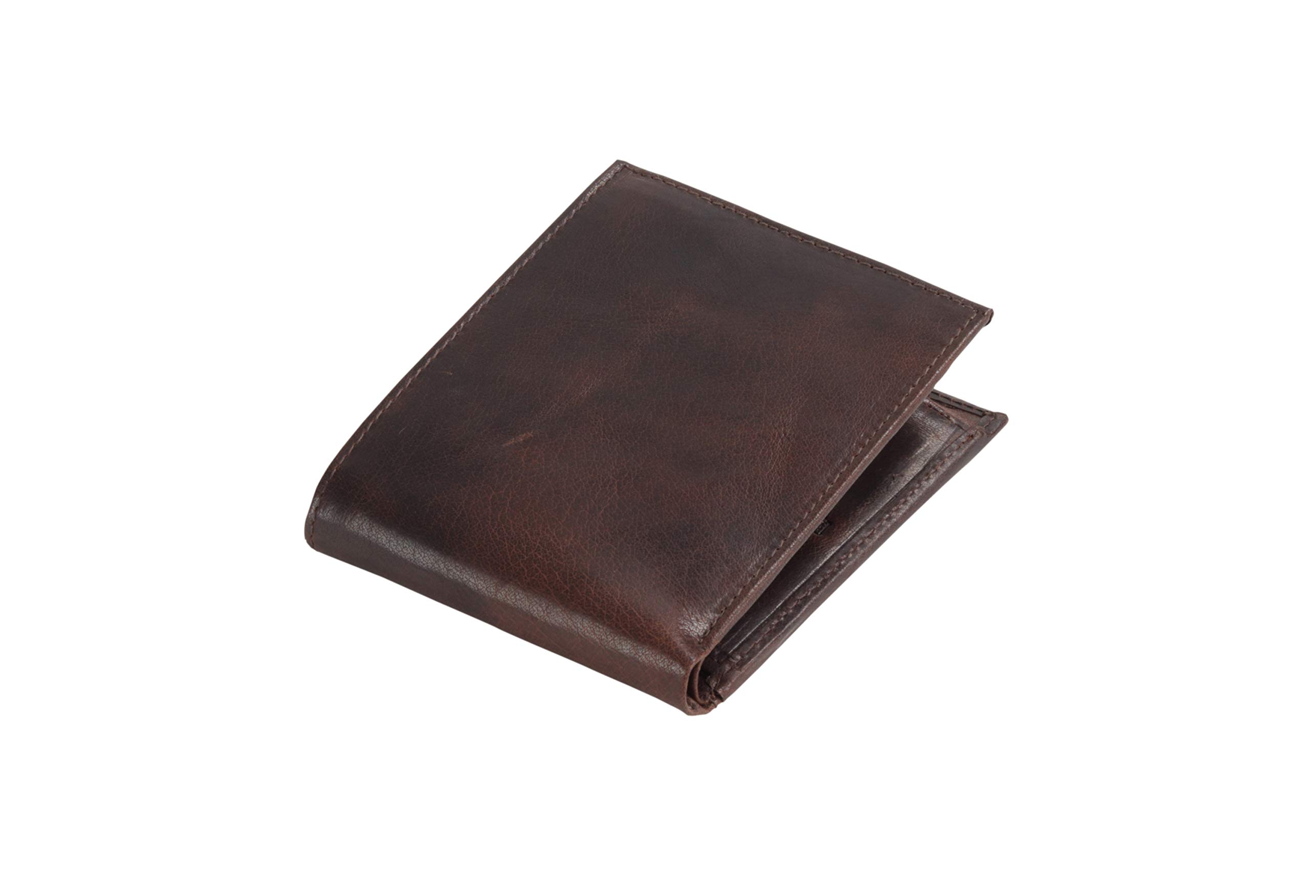 DUA RFID Mens Genuine Leather Bifold Wallet with Zip Coins Pocket (Brown)