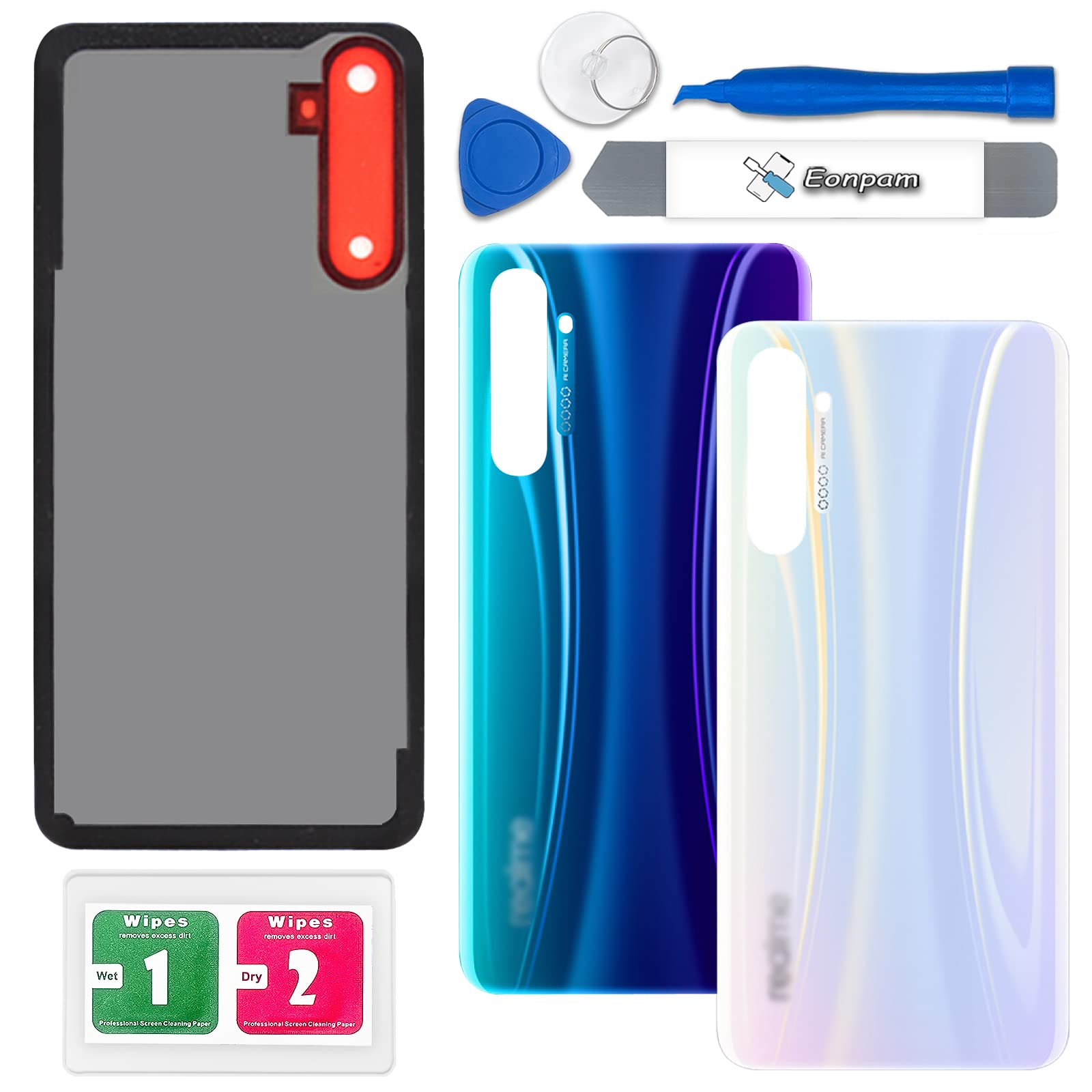 Eonpam Back Cover Glass for Realme X2 / Realme XT Rear Glass Replacement with Repair Kit Genuine Rear Housing (White)