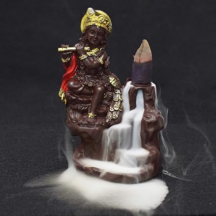 Asian Hobby Crafts Lord Krishna Smoke Backflow Cone Decorative Incense Holder (7 cm x 7 cm x 12,)