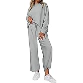 PRETTYGARDEN Womens 2025 Fall 2 Piece Outfits Long Sleeve Pullover Tops Wide Leg Pants Matching Lounge Sets Fashion Clothing