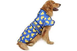 HDE Dog Raincoat Jacket Reflective Adjustable Hooded Pet Poncho Rain Coat with Leash Hole for Small to X-Large Dogs Rubber Ducks - L