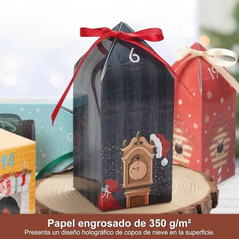 Calendario Adviento Cajas para Rellenar, 25 Numeradas Calendario de Adviento de Navidad, Crea tu Calendario de Adviento 2025 con Cajas de Regalo para Niños, Niñas, Amigos (25 Casitas y Cajas)