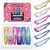 JASVERLIN 2.5” Large Snap Hair Barrettes for Women Girls, Y2k Colorful Cute Metal Flat Hair Clips for Kids Fine Thin Hair Styling Accessories, Big Neon Hairclips 6 Colors 30 Pcs