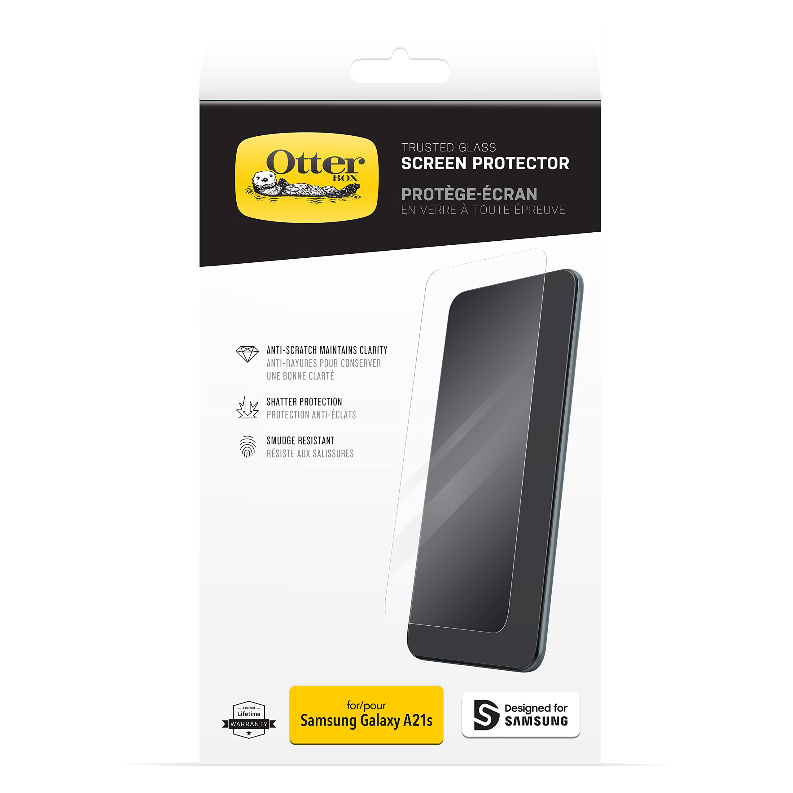 OtterBox Trusted Glass Screen Protector for Samsung Galaxy A21s, Tempered Glass, Scratch Protection, Drop Defense for Shatter Protection