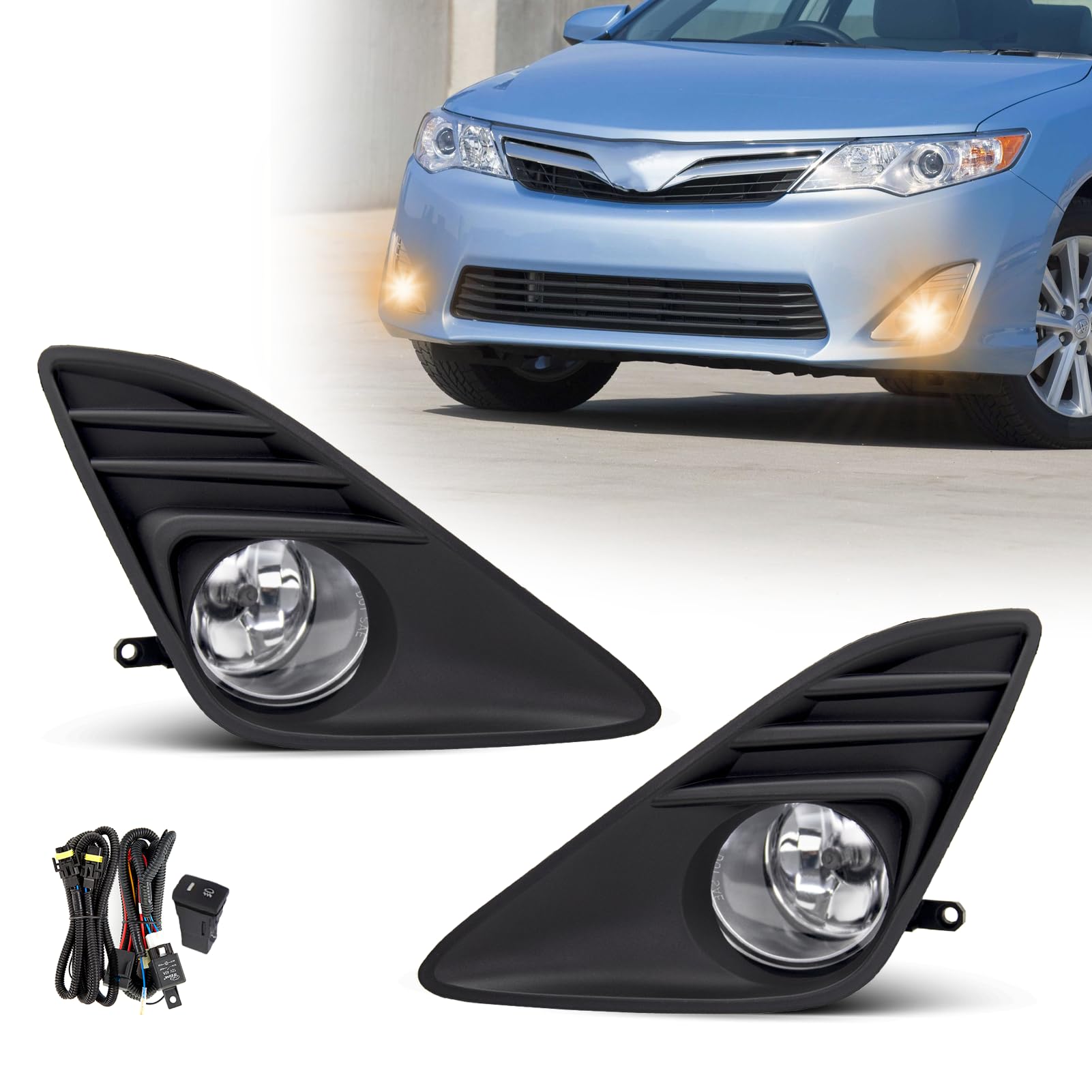 Photo 1 of SPIEGEER Fog Lights for 2012 2013 2014 Toyota Camry Assembly Replacement Kit with Wiring And Switch H11 12V 55W Halogen Bulbs(Clear Lens)