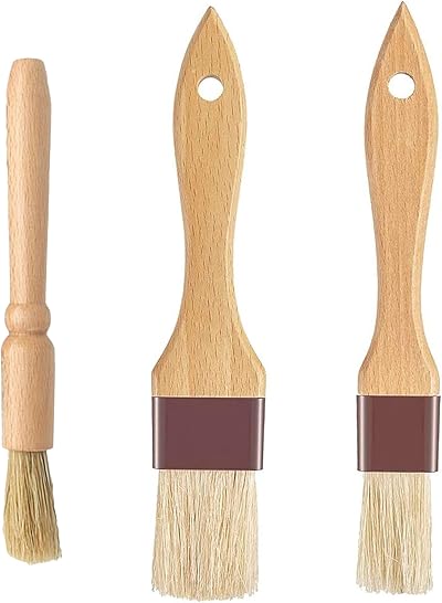 hioseyre 3Pcs Pastry Basting Brushes Boar Hair Wood Handle Durable Heat