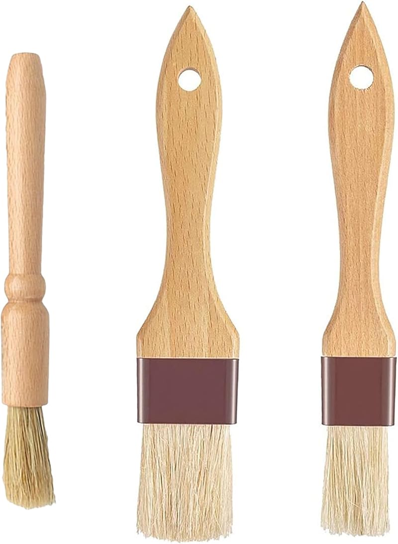 hioseyre 3Pcs Pastry Basting Brushes Boar Hair Wood Handle Durable Heat