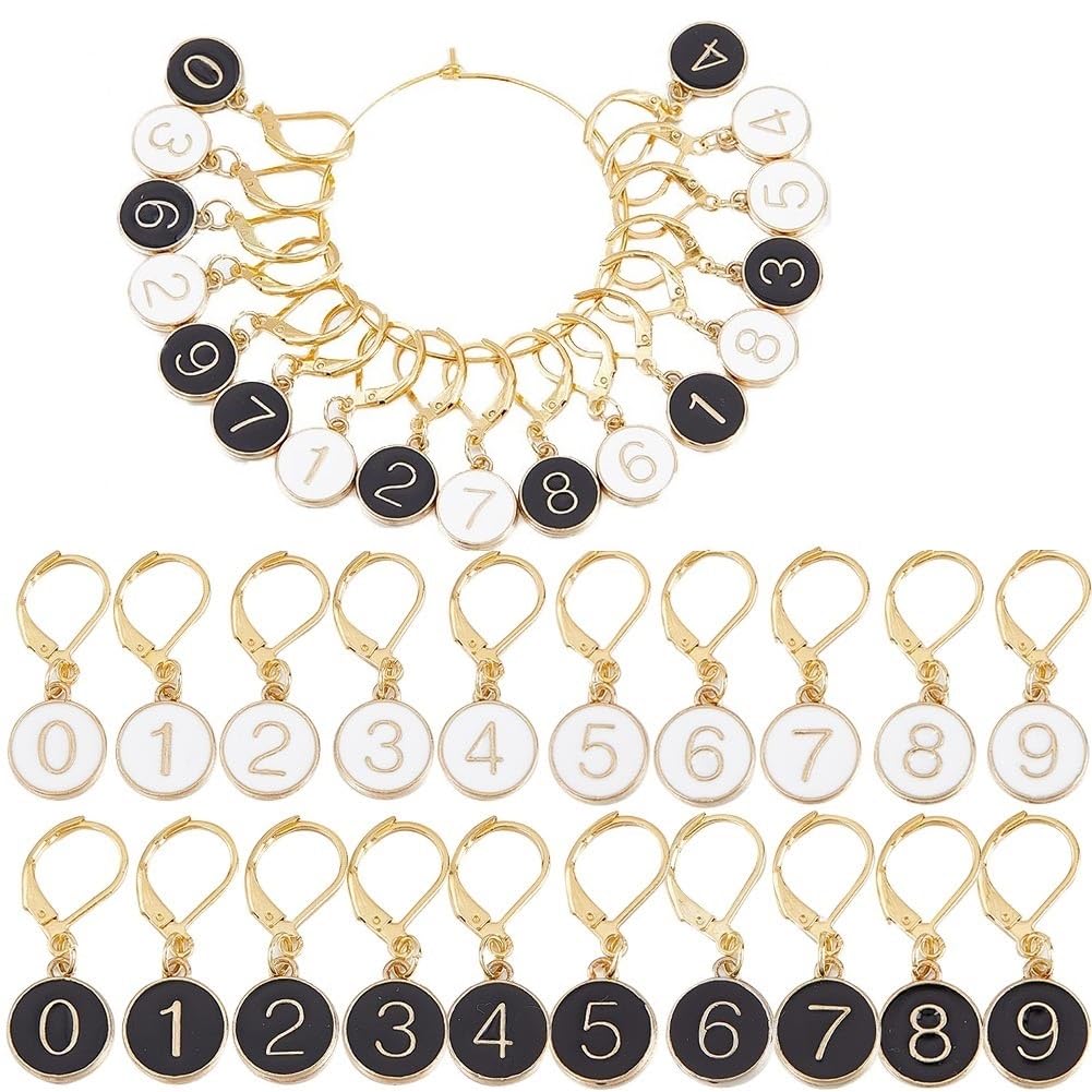 SUNNYCLUE 1 Box 20Pcs Number 1~9 Stitch Markers Charms Crochet Enamel Cute Removable Clip on Leverback Clasp Charm Locking Metal Knitting Markers for Weaving Sewing Knit Quilting DIY Zipper Pull
