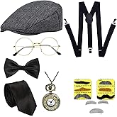 Boonbery 1920s Mens Costume Retro outfit Accessory Kit Fedora Hat Vintage Roaring 20s Gangster Accessories for Gatsby Cosplay Halloween Party