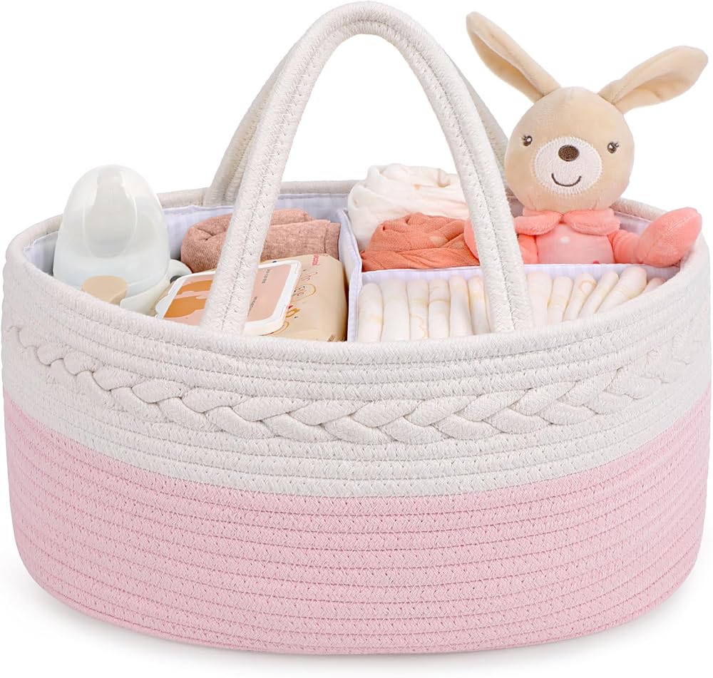 Maliton Nappy Caddy Cotton Rope Newborn Essentials Pink Nursery Organizer