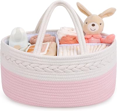 Maliton Nappy Caddy Cotton Rope Newborn Essentials Pink Nursery Organizer
