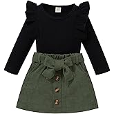 fhutpw Baby Toddler Girl Outfits Fall Winter Clothes Turtleneck Knitted Cotton Long Sleeves Tops & Button Mini Skirts Set