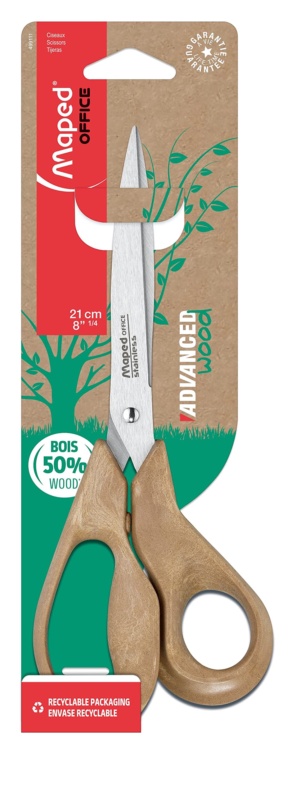 Maped - Advanced Wood Scissors, 21 cm, Asymmetrical, Brown