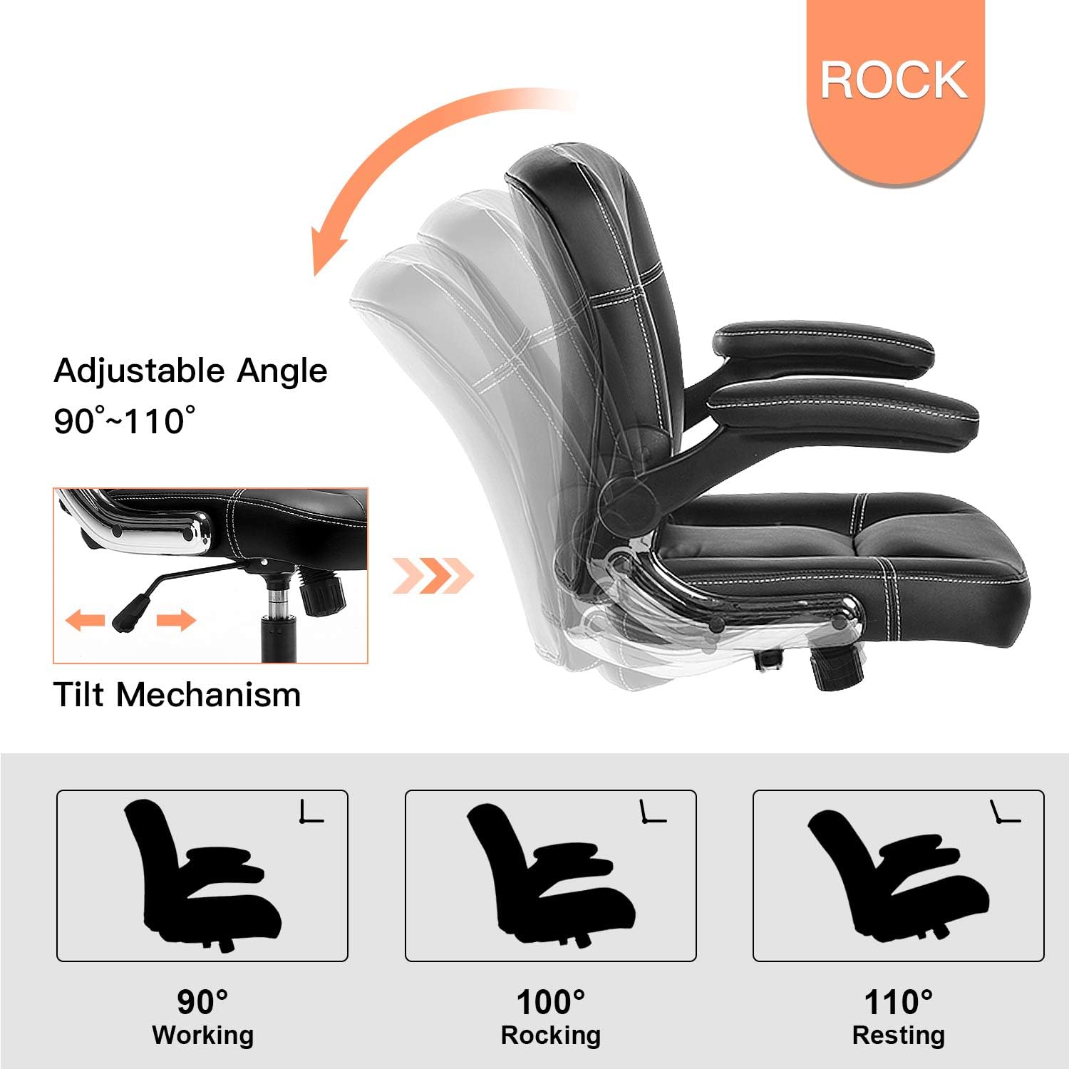 Mid-Back Ergonomic Office Faux PU Leather Chair Executive Computer Desk Chairs Managerial Executive Chairs: Furniture & Decor
