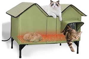 VILRAK Extra Large Heated Cat House for Outside in Winter, Elevated Heated Outdoor Cat House Weatherproof with Heating pad, Insulated Outdoor Cat Shelter for Multiple Cats Small Dogs(Green)