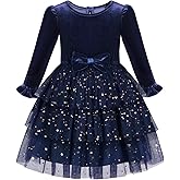 URMAGIC 2-7Y Toddler Girls Fall Winter Velvet Tulle Tutu Dresses Long Sleeve Ruffle Holiday Christmas Princess Party Dress