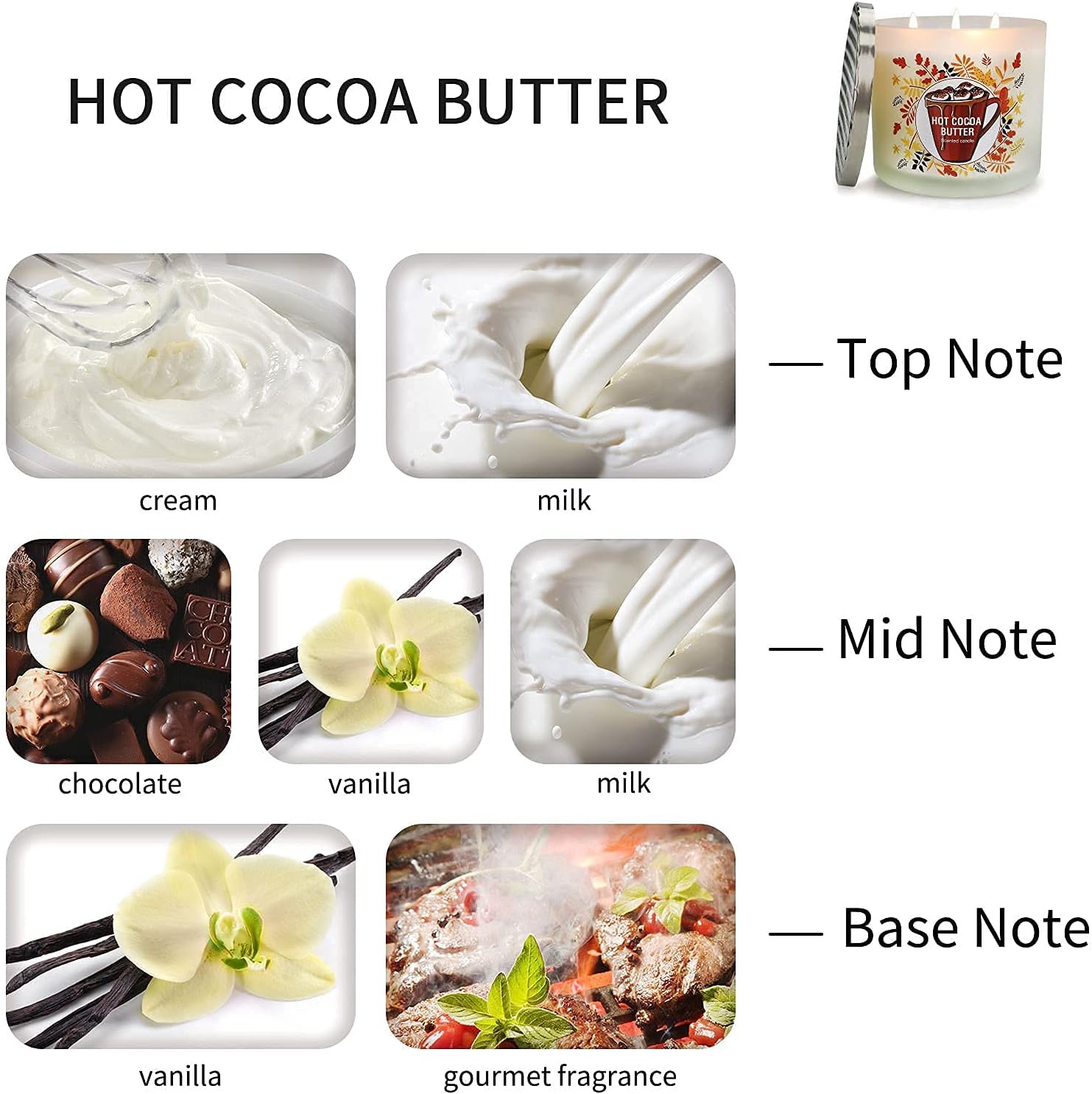 YINUO LIGHT Large Jar Candles, 3 Wick Candles, Soy Wax Aromatherapy Candle, Scented Candles for Relaxation Stress Relief, Hot Cocoa Cream Scented Candle Gift for Women, 14.6oz: Home Improvement