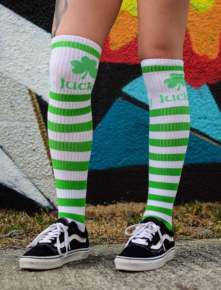 St Patricks Day Knee High Socks for Women Irish Green Clover Shamrock Socks