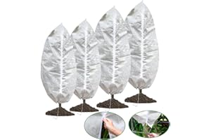 MRHEPHAESTUS 4 Packs Plant Covers Freeze Protection, Large Winter Frost Blankets 2.47oz/yd² with Zipper Drawstring, Frost Cloth Winter Tree Covers Shrub Jackets for Outdoor Plants(2 Size 47" X 70"+75" X 90")