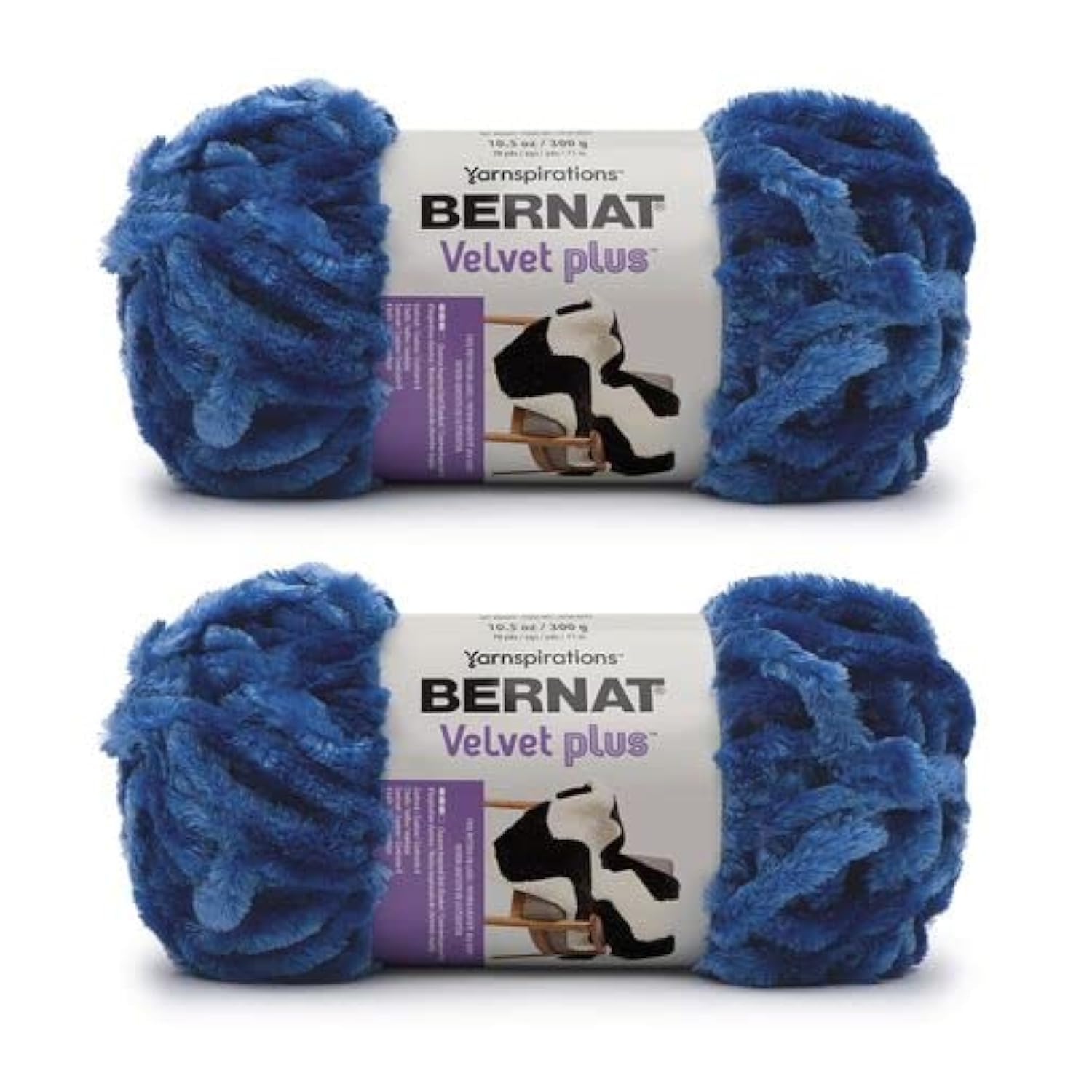 Bernat Velvet Plus 2 Pack of 300g/10.5oz-Polyester-6 Super Bulky-Knitting/Crochet Yarn, Blazer Blue