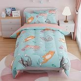 SANDJEST Cat Comforter Set Twin for Girls, Ultra Soft Microfiber Bedding Sets with 3-Pieces, Cats Comforters Bed Sets for Kids Children Girl Bedroom Decor
