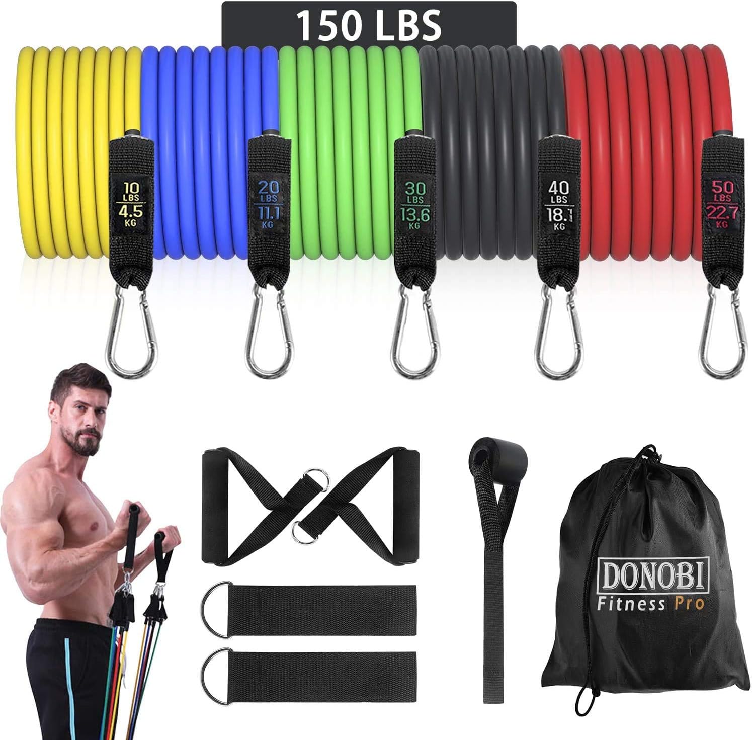 Donobi Resistance Bands Set, Workout Bands for Men Women Fitness,Natural Latex Tension Rope, Resistance Training Exercise Bands,Yoga-Pilates Office Home Gym Workout Fitness Equipment