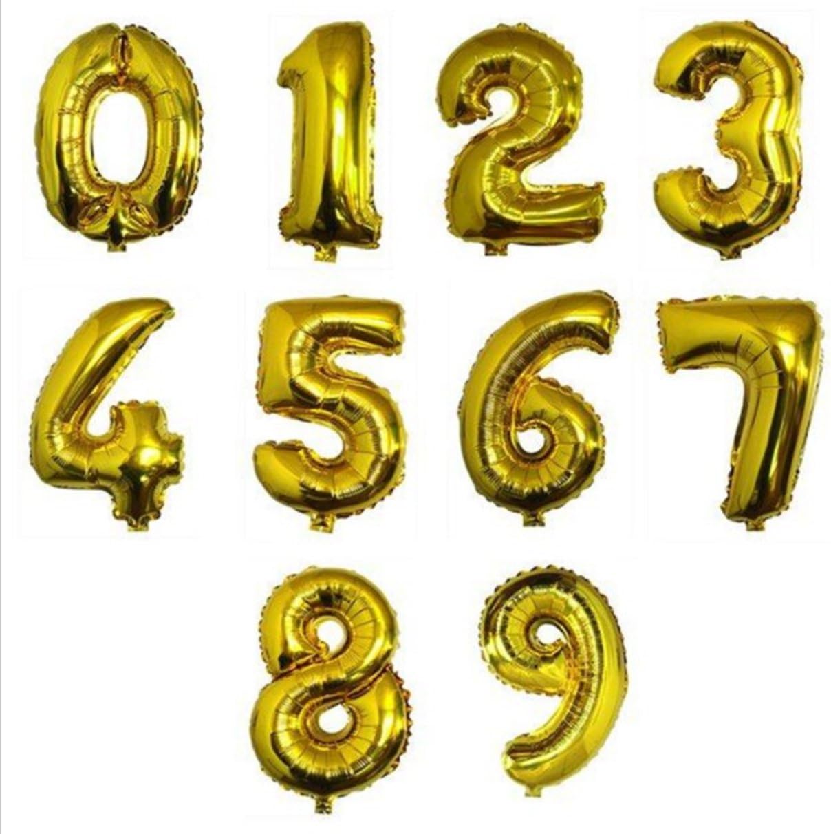 [10 PCS] 16" Gold Foil Number Balloons Set of 0-9, Shiny Mylar Aluminum Hanging Number for Birthday Party Decoration Graduation New Year eve Anniversary