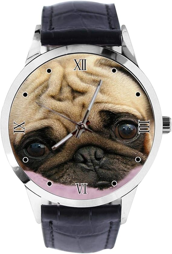 Mops Hund Custom Armbanduhr Unisex Analog Quarz Uhr mit Lederband Uhren