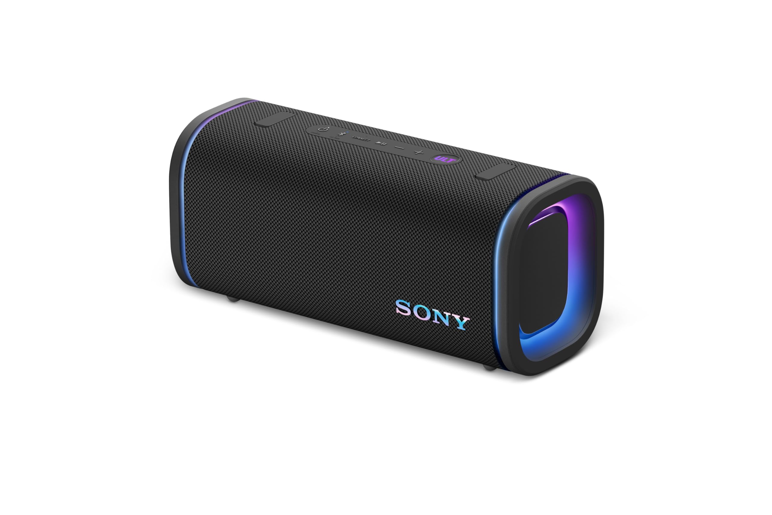 Sony ULT Field 5 - Leistungsstarker tragbarer Bluetooth-Lautsprecher, 25-Stunden-Akku, 2 x ULT Power Sound Modi, IP67, wasserdicht, staubdicht, 360° Lichter, Abnehmbarer Schulterriemen - Schwarz