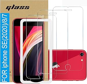 （3 Pack ） Amuoc Tempered Glass Film for Apple iPhone SE 2020 Screen Protector and iPhone 8/7 Screen Protector， with (Easy Installation Tray) Anti Scratch, Bubble Fre