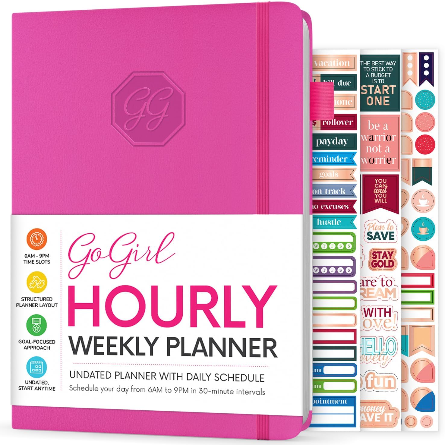 Photo 1 of GoGirl Weekly Schedule Planner – Hourly Work & Life Planner with Time Slots – Vertical Agenda Organizer for Daily Productivity, A5 (Hot Pink)
