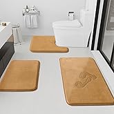 HUXMEYSON Bathroom Rugs Sets 3 Piece, Non-Slip & Quick Dry Bath Mat Set, Ultra Soft Velvet Bath Rugs for Bathroom, Toilet and Shower Floor, Khaki