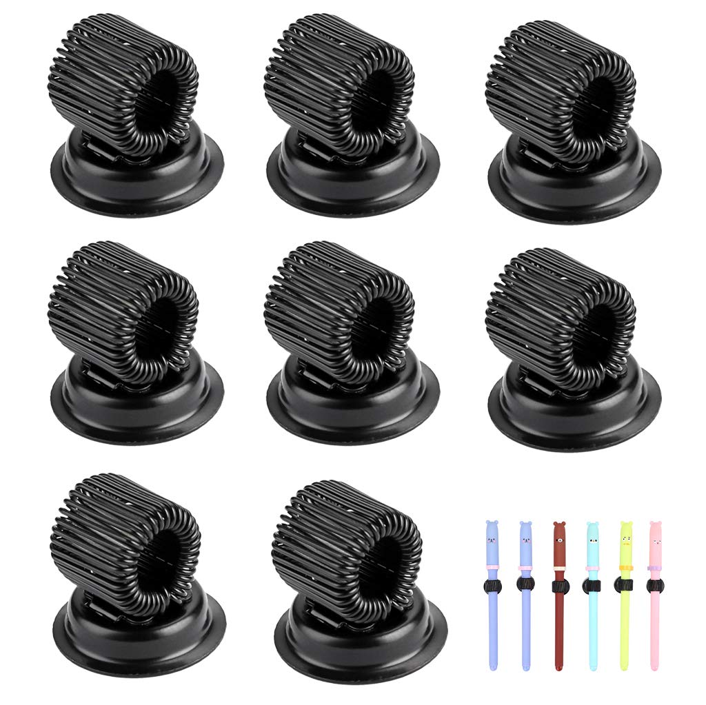 BSTKEY 8 Pcs Magnetic Pen Pencil Holders with Adjustable Spring Loop, Removable Stainless Steel Clip, Fit Any Size Pens Markers Use in Home Office Refrigerator, Whiteboard, Black
