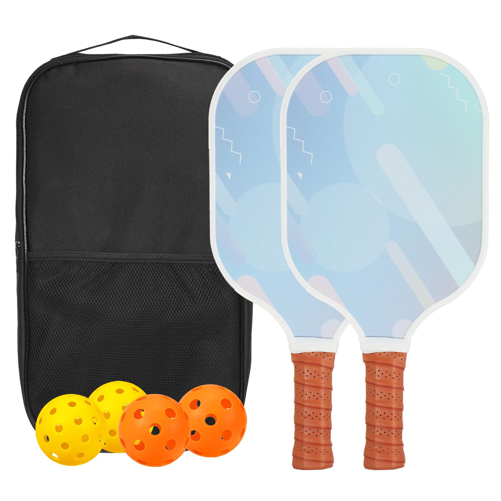 PATIKIL Pickleball Paddles Set, USAPA Approved Fiberglass Surface Pickleball Rackets with Overgrip, 2 Paddles, 4 Pickleballs,1 Carry Bag for Men Women, Sky Blue