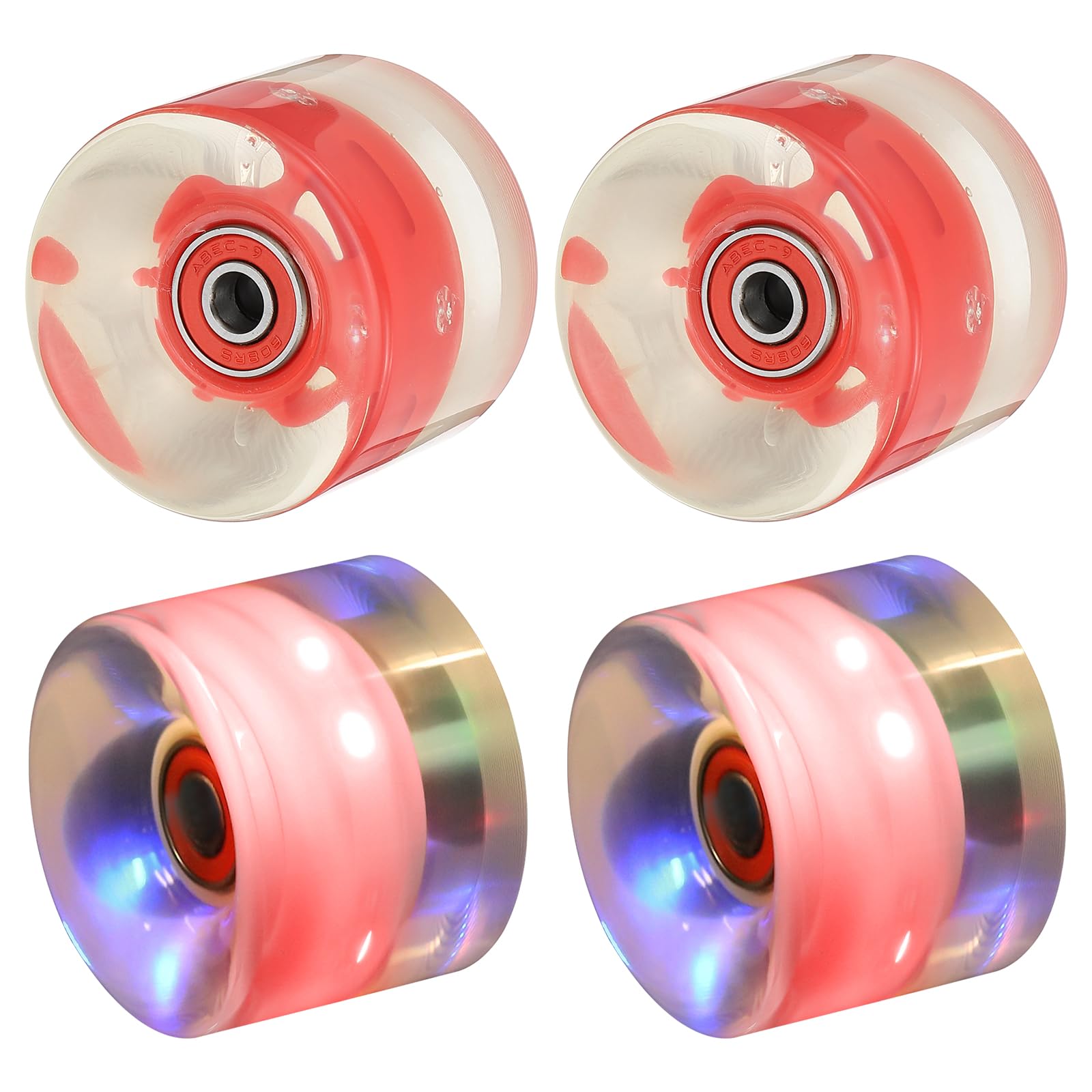 PATIKIL Light Up Skateboard Wheels 60x45mm, 4 Pack 78A PU Roller Skate Wheels with Bearings for Outdoor Cruiser Street Double Row Skating Replacement, Red