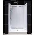 DreamLine 32 in. D x 48 in. W x 76 3/4 in. H Center Drain Acrylic Shower Base and QWALL-5 Backwall Kit In White, DL-6070C-01